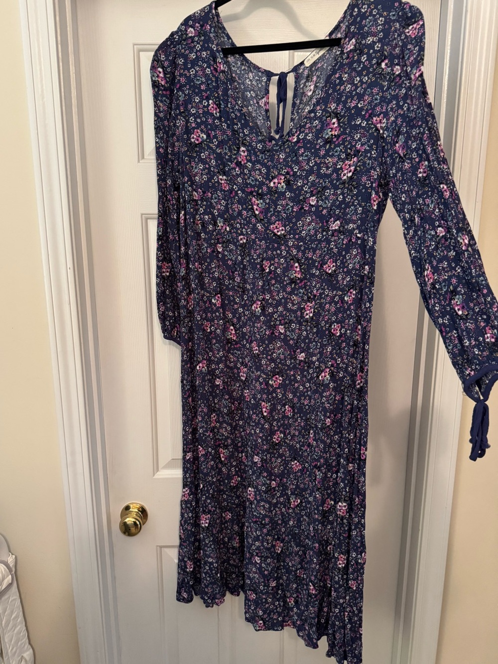 Floral Navy Long Sleeve Midi maxi Dress - Navy with Pink Floral, plus size